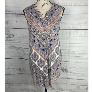 J.Jill Top Women S Geometric Sleeveless Split Neck Button Cotton Soft Flowy